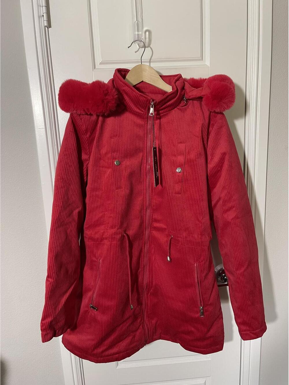 Women's Outdoor Sport Military Hooded Windproof Mid-Length Coat Size LG Red W253